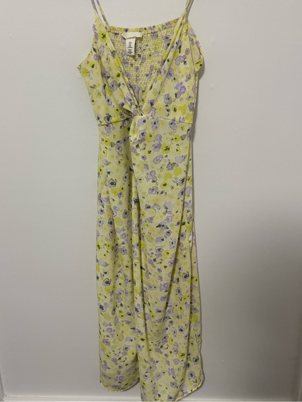 Yellow Floral Tie-Front Spaghetti Strap Maxi Dress
